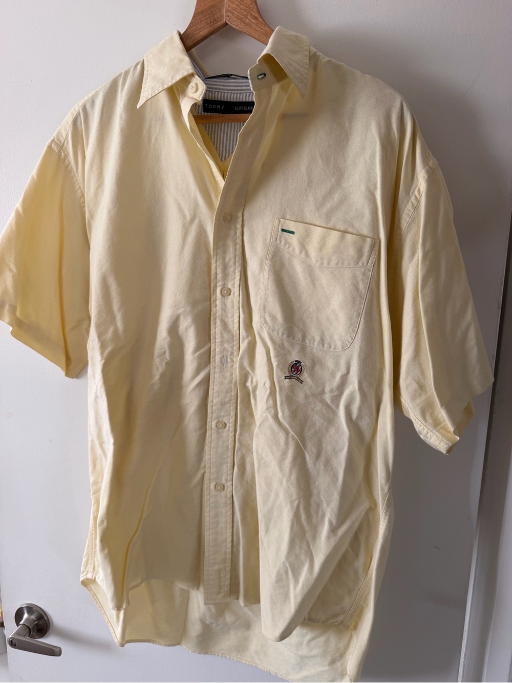 Tommy Hilfiger Men's Light Yellow Short-Sleeve Button-Down Shirt